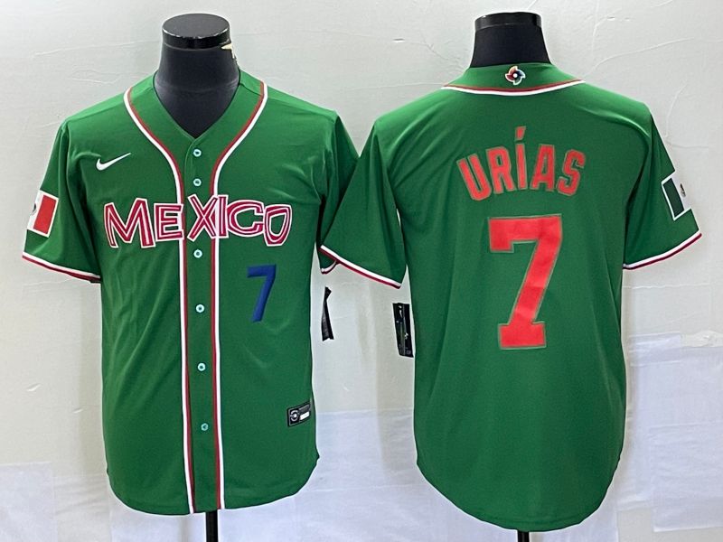 Men 2023 World Cub Mexico #7 Urias Green orange Nike MLB Jersey6